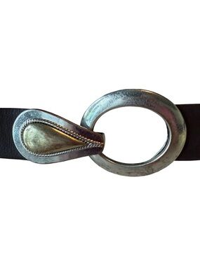 Chico’s Brown Leather Belt. Circular Belt Buckle. M/L